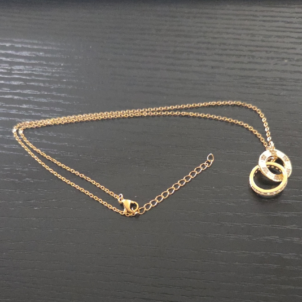 18K Gold Plated with Stones Interlocking Rings Necklace